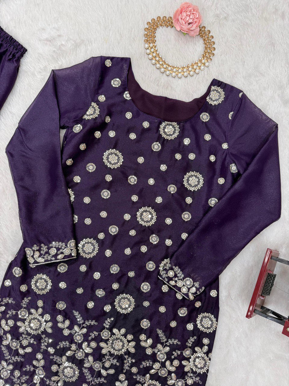Star Georgette Sharara Set with Dual Side Embroidery | RoopRivaaj