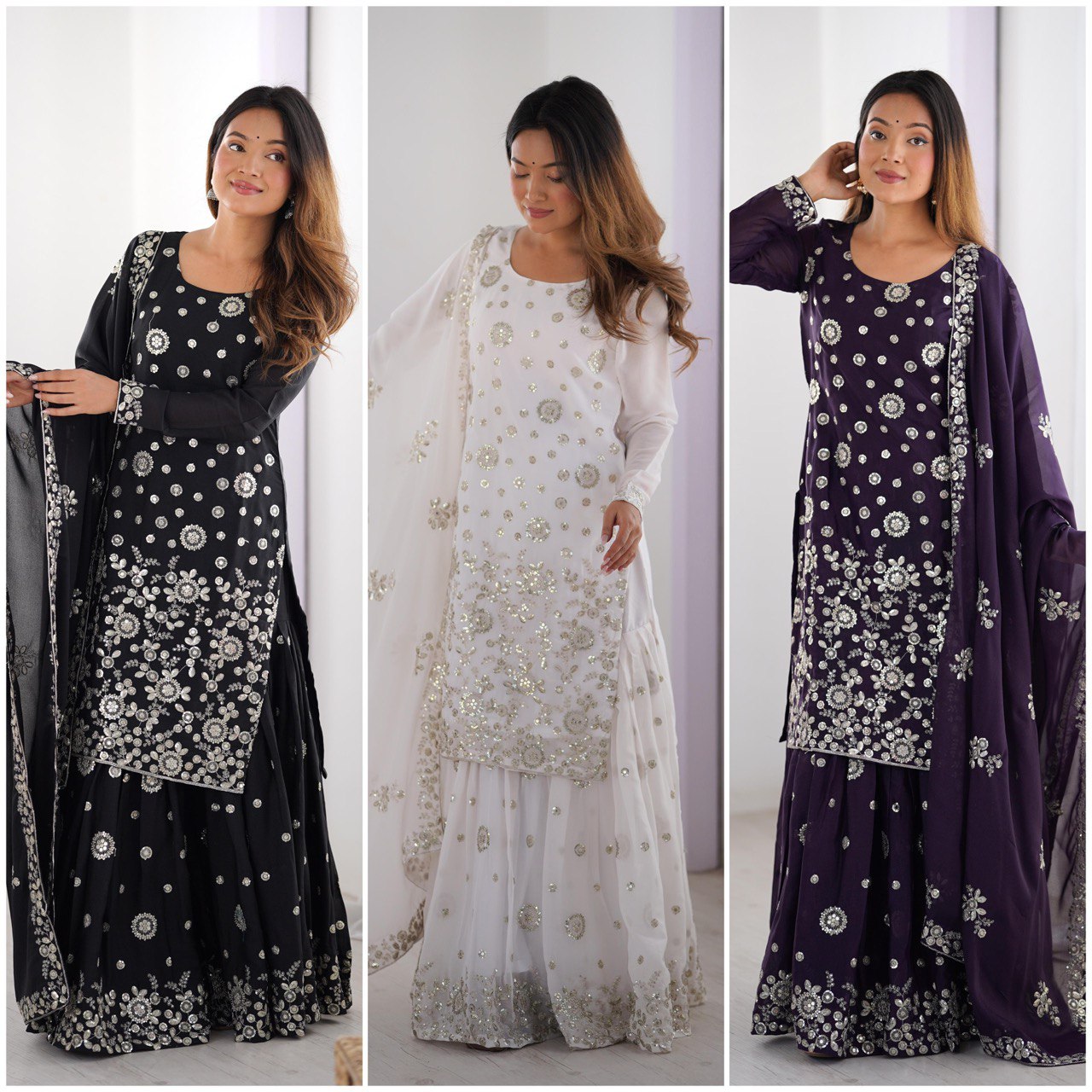 Star Georgette Sharara Set with Dual Side Embroidery | RoopRivaaj