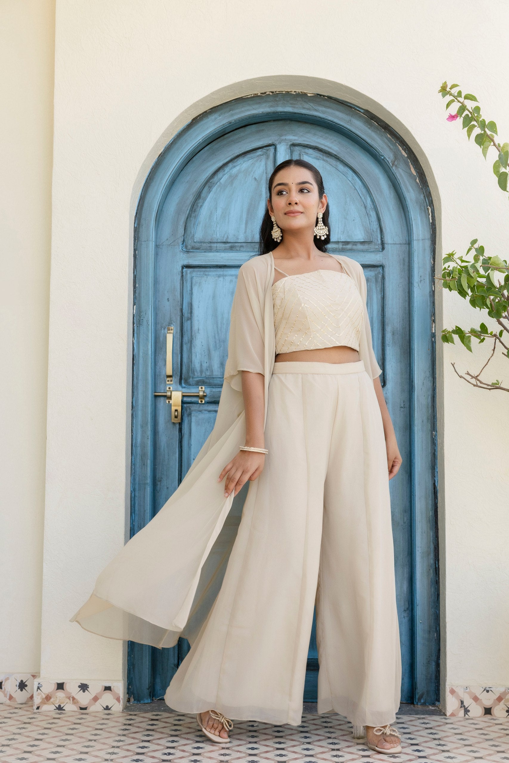 Georgette Gotta Patti Palazzo Set with Shrug | RoopRivaaj