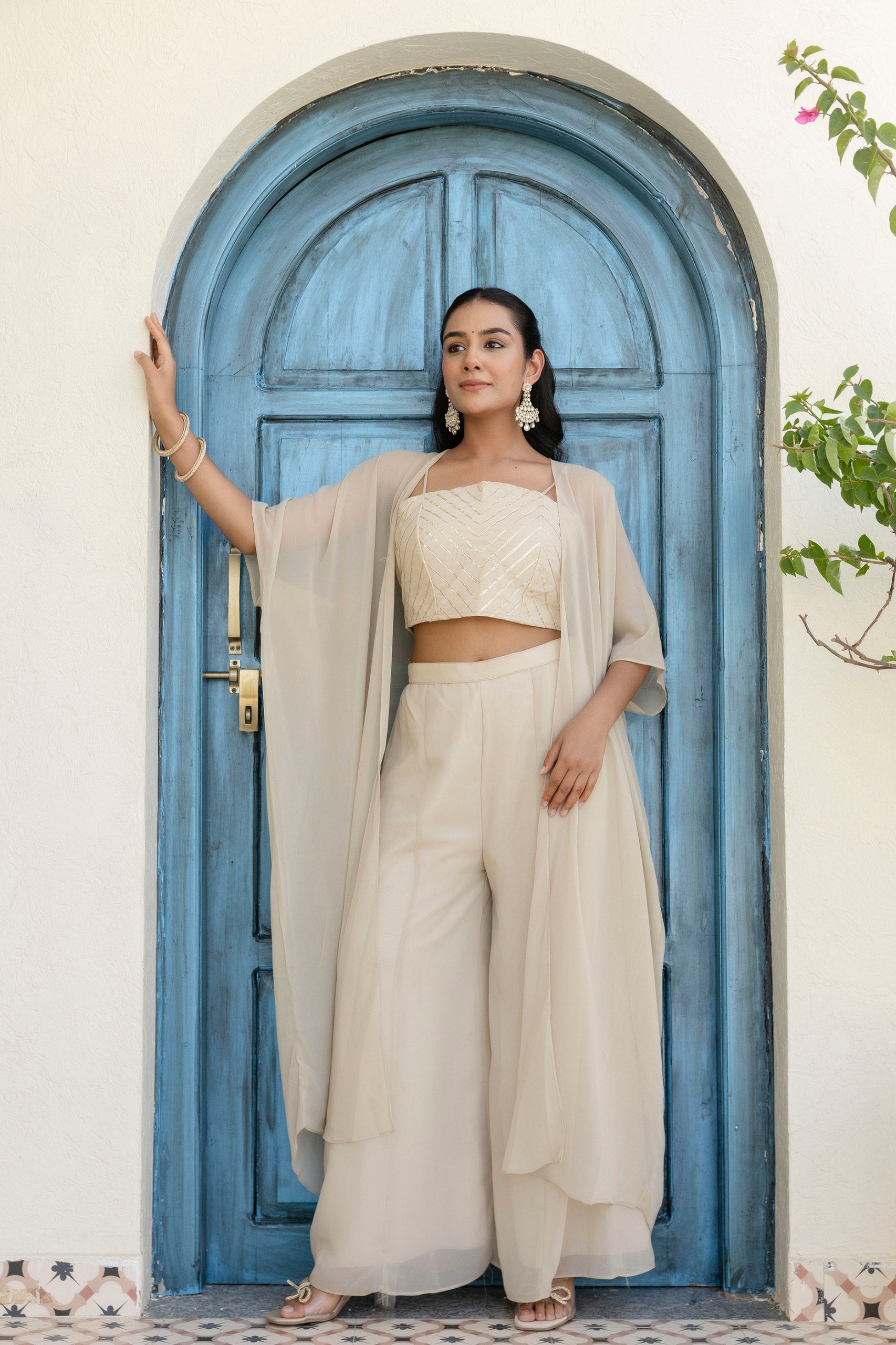 Georgette Gotta Patti Palazzo Set with Shrug | RoopRivaaj