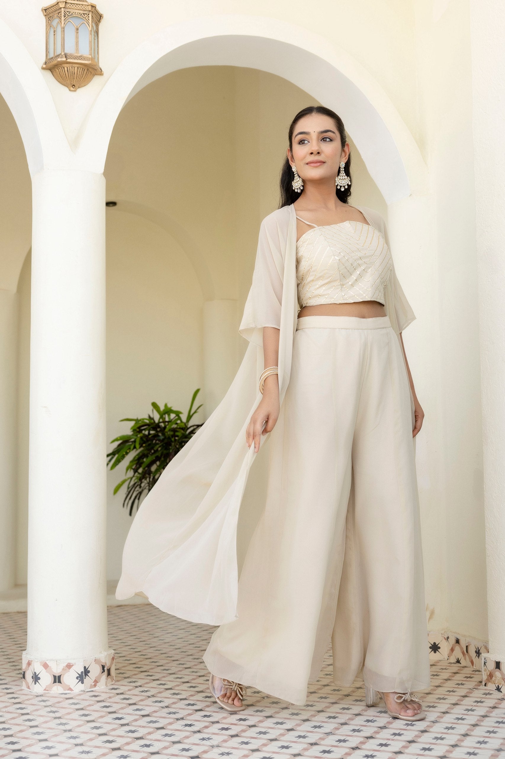 Georgette Gotta Patti Palazzo Set with Shrug | RoopRivaaj