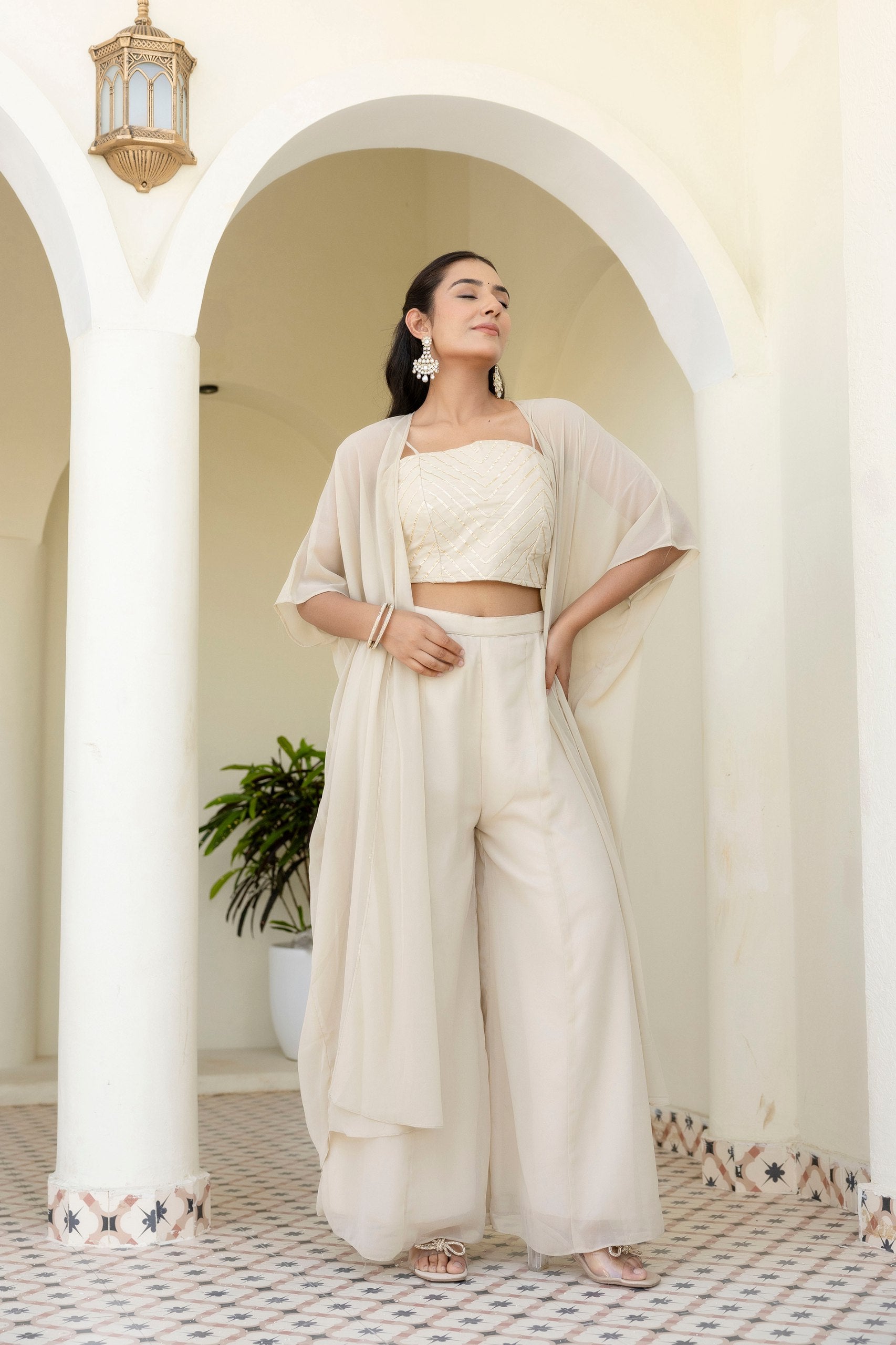 Georgette Gotta Patti Palazzo Set with Shrug | RoopRivaaj
