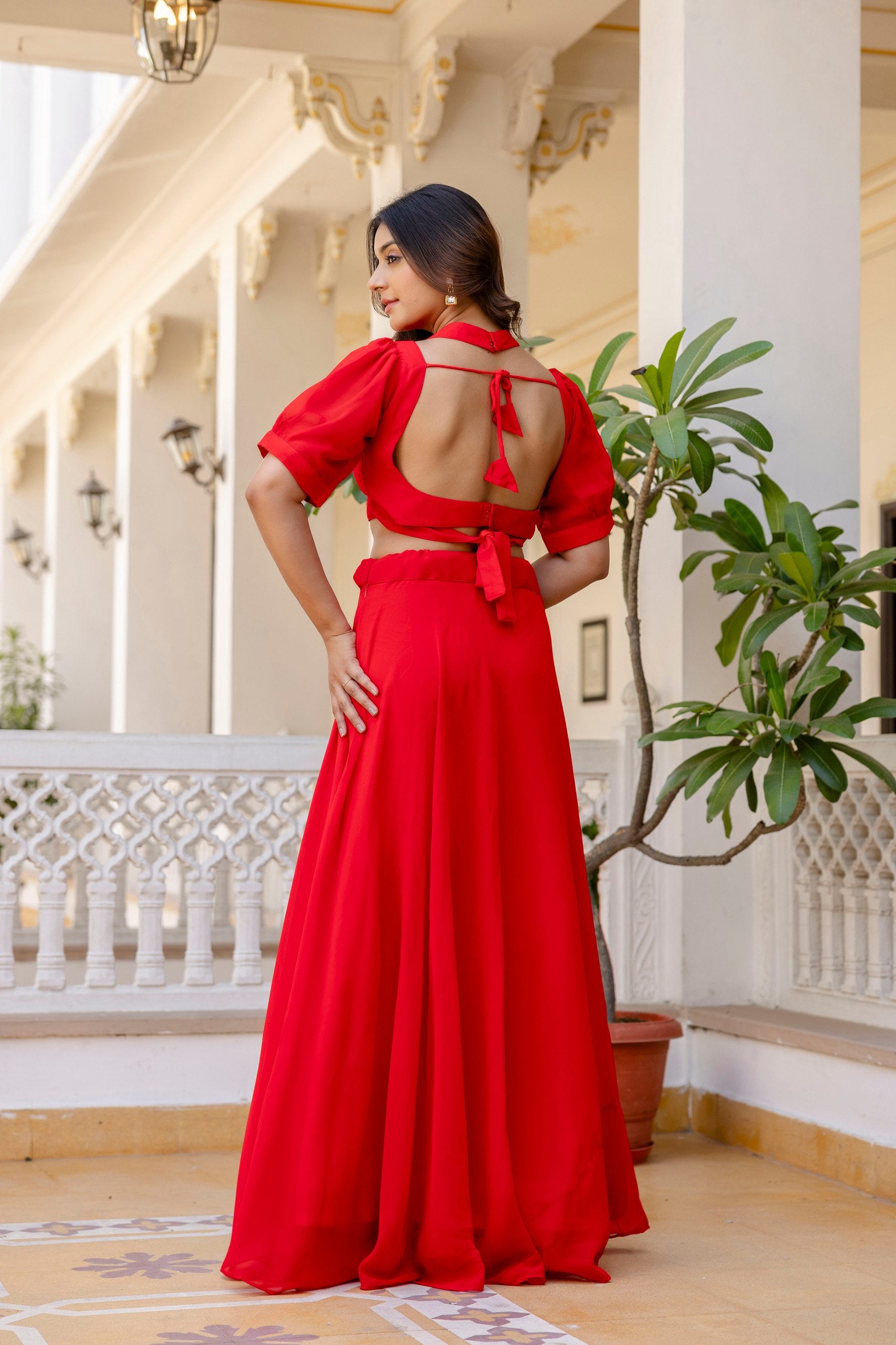 Red Georgette Lehenga with Fancy Blouse | RoopRivaaj