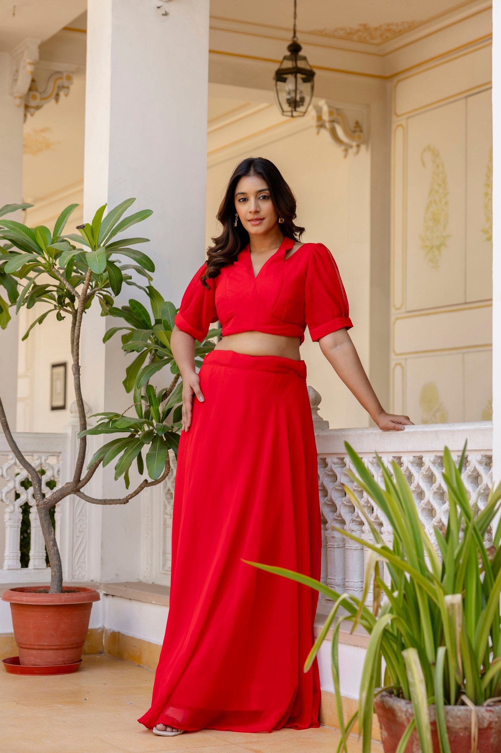 Red Georgette Lehenga with Fancy Blouse | RoopRivaaj