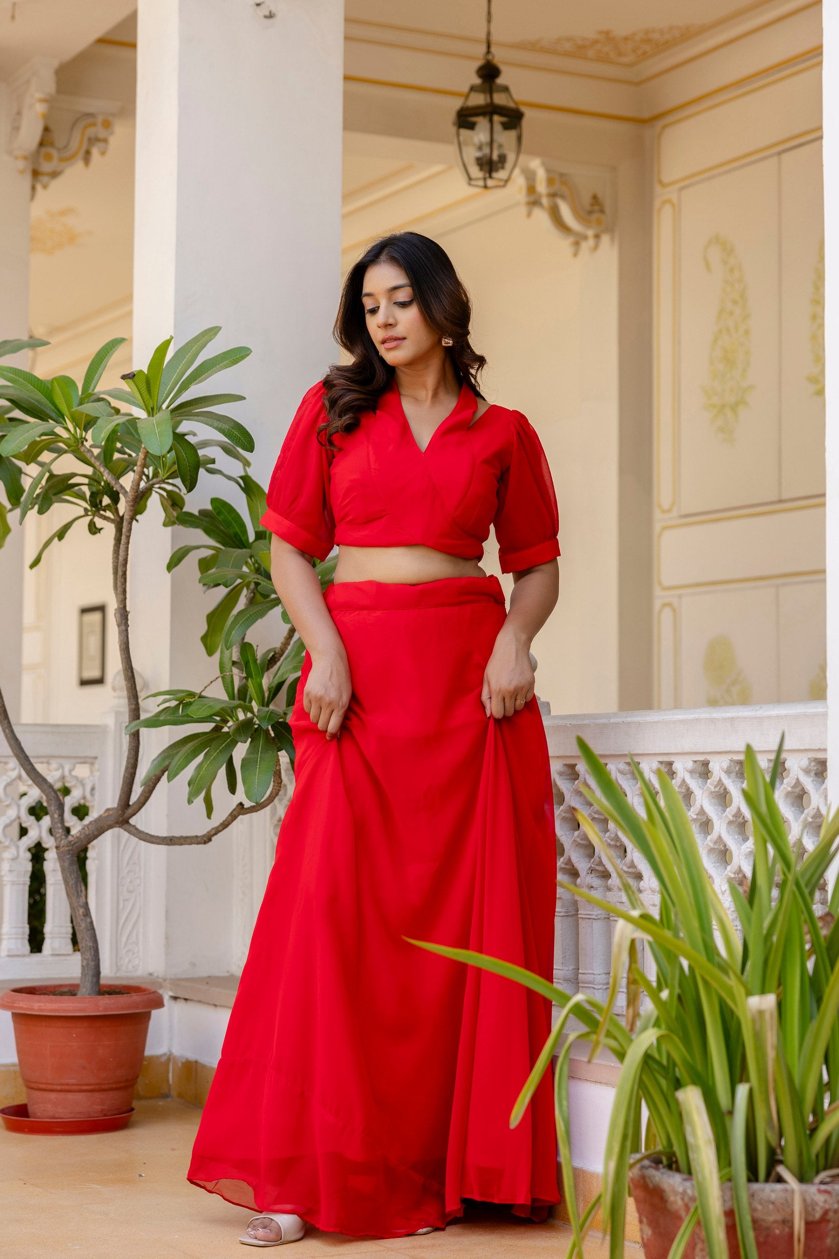 Red Georgette Lehenga with Fancy Blouse | RoopRivaaj