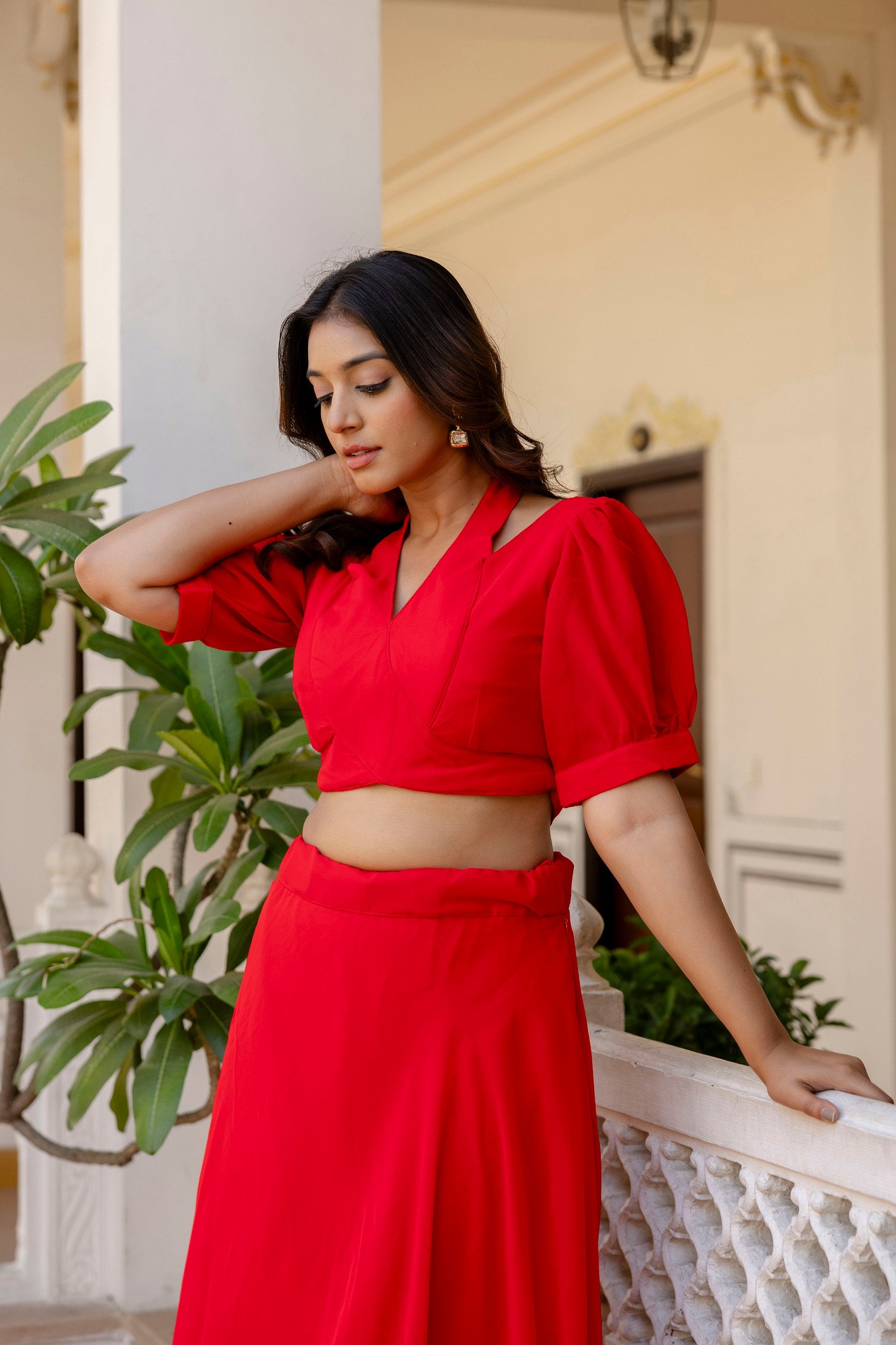 Red Georgette Lehenga with Fancy Blouse | RoopRivaaj