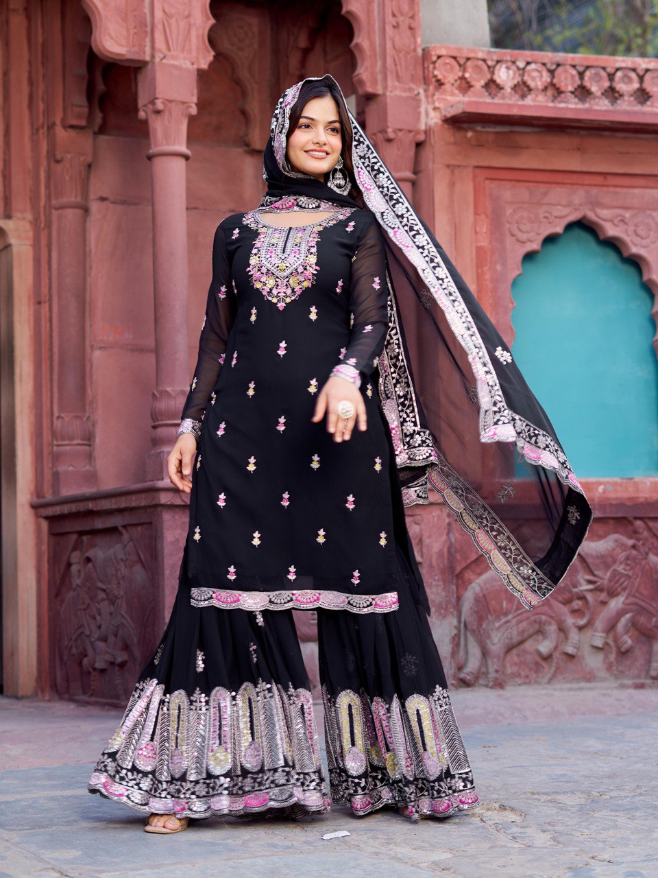 Georgette Sharara Set with Dupatta | RoopRivaaj