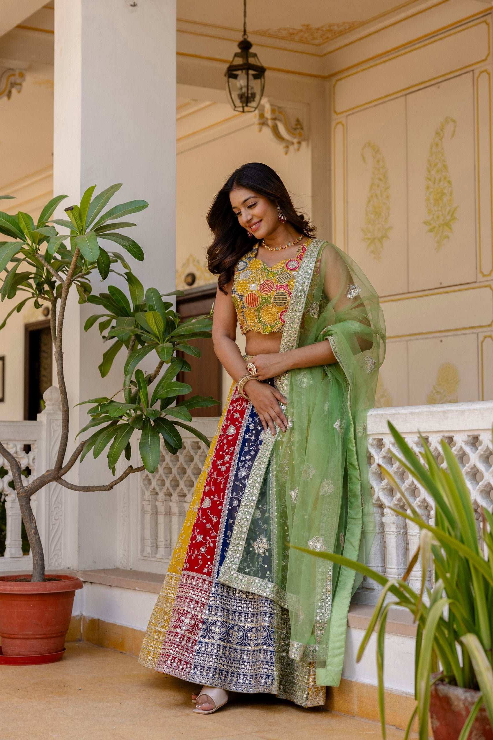 Faux Georgette Sequin Embroidered Lehenga Set | RoopRivaaj