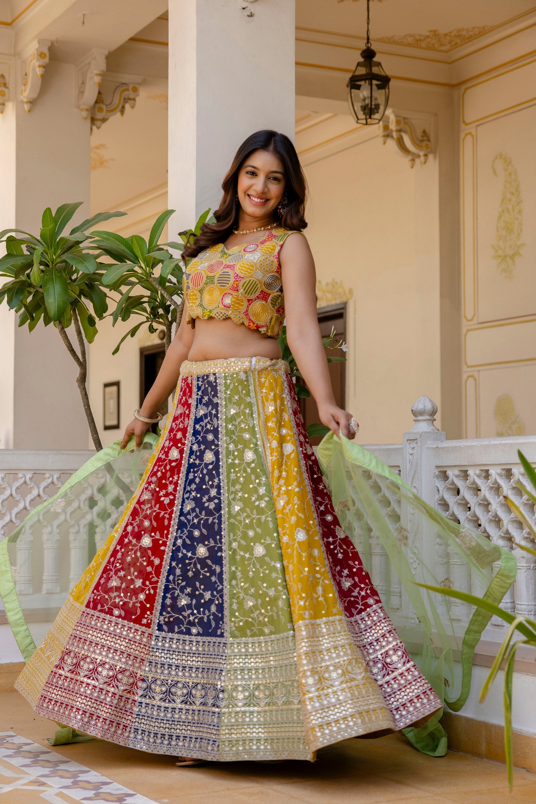 Faux Georgette Sequin Embroidered Lehenga Set | RoopRivaaj