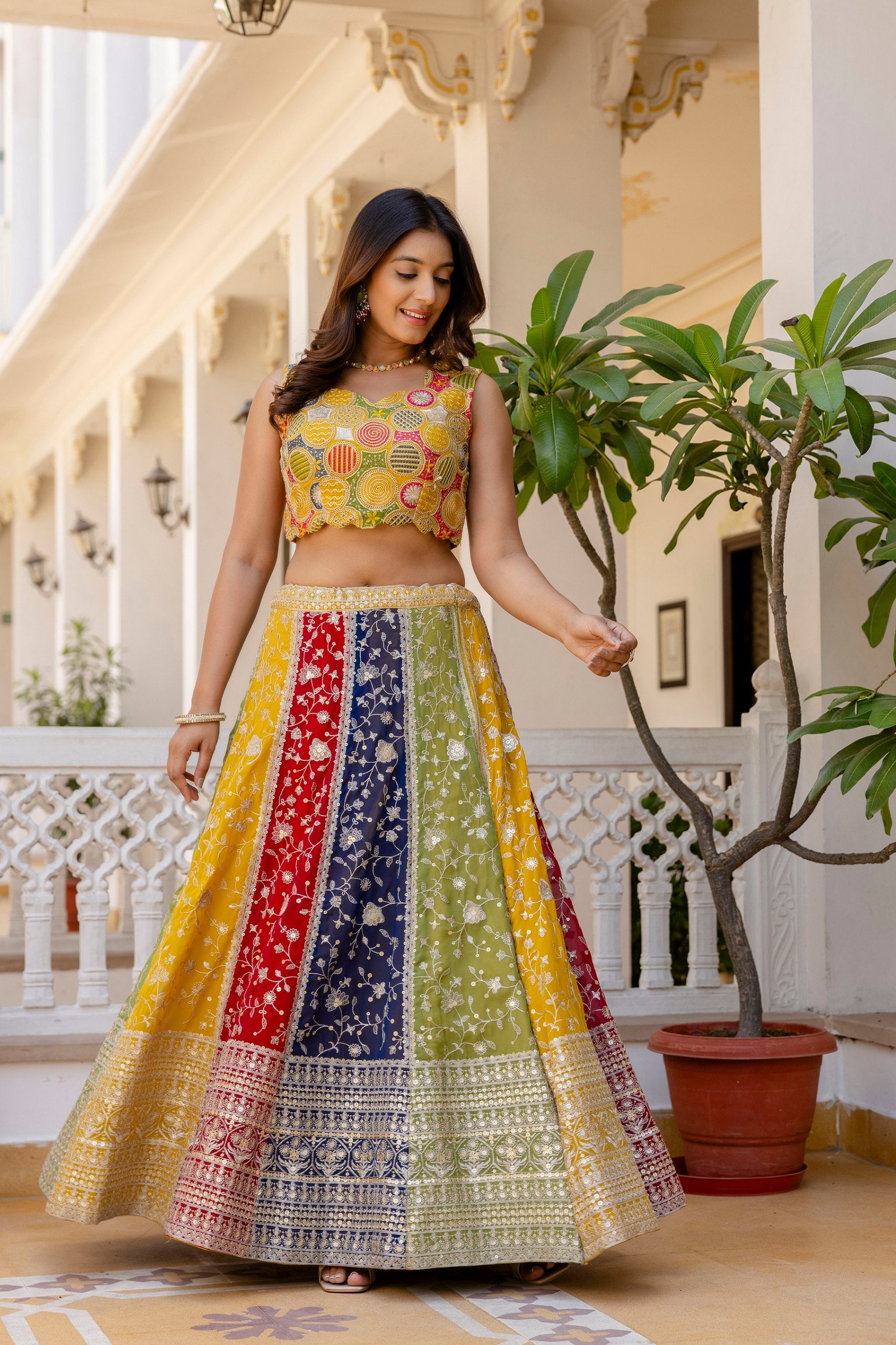 Faux Georgette Sequin Embroidered Lehenga Set | RoopRivaaj