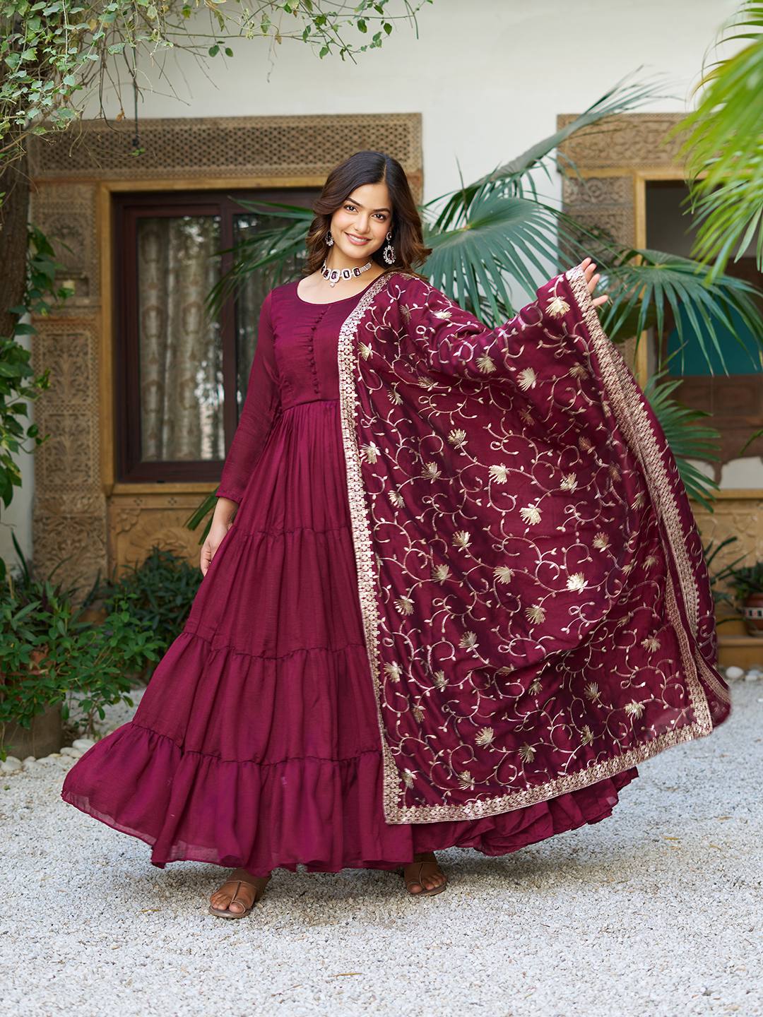 Vichitra Silk Long Gown with Heavy Dupatta | RoopRivaaj