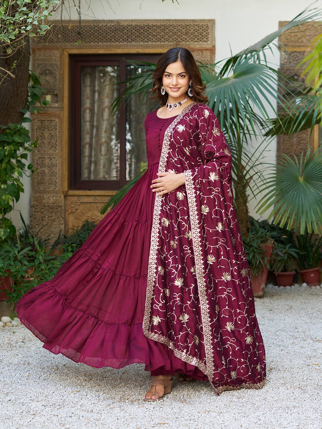 Vichitra Silk Long Gown with Heavy Dupatta | RoopRivaaj