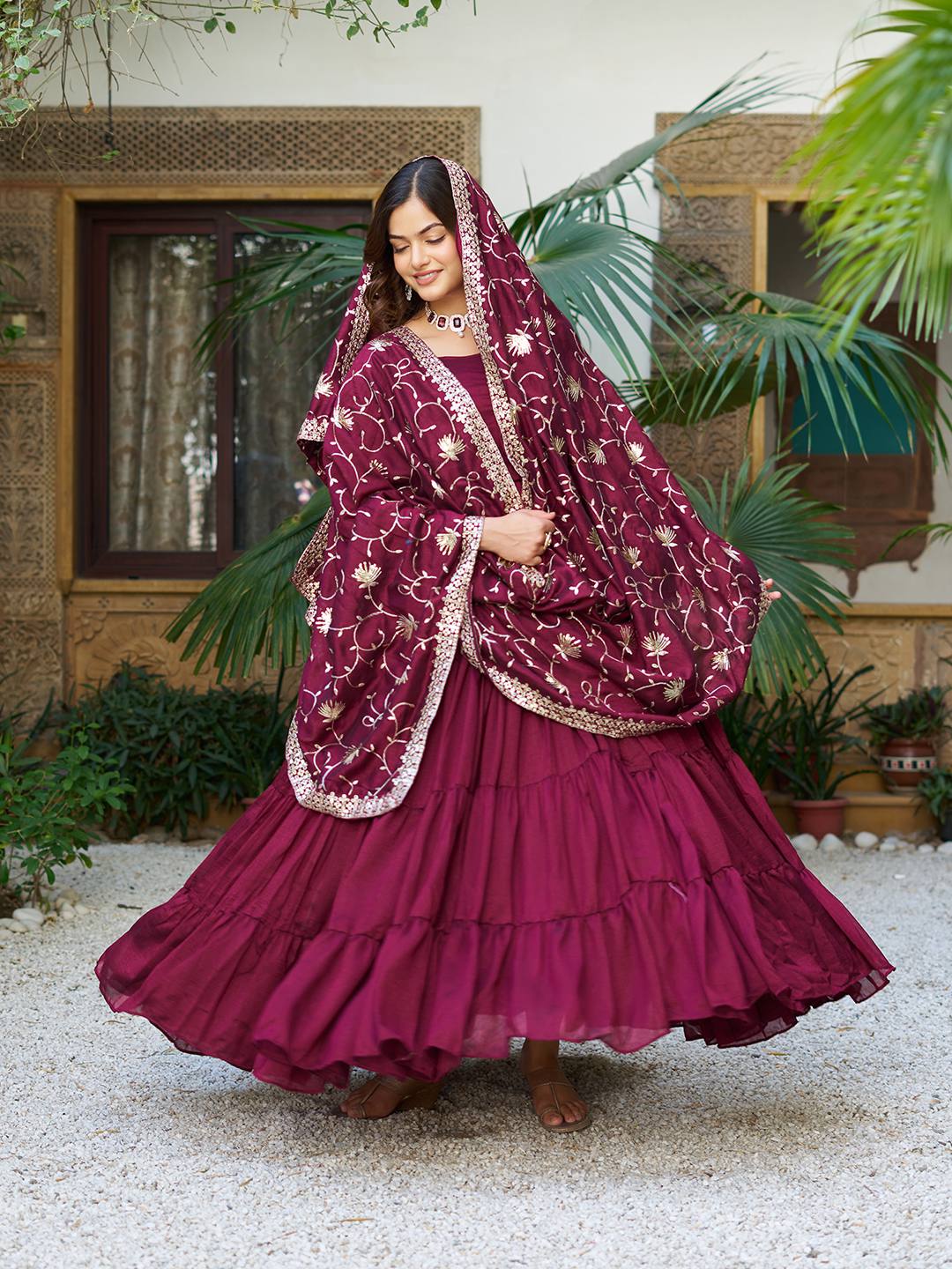 Vichitra Silk Long Gown with Heavy Dupatta | RoopRivaaj