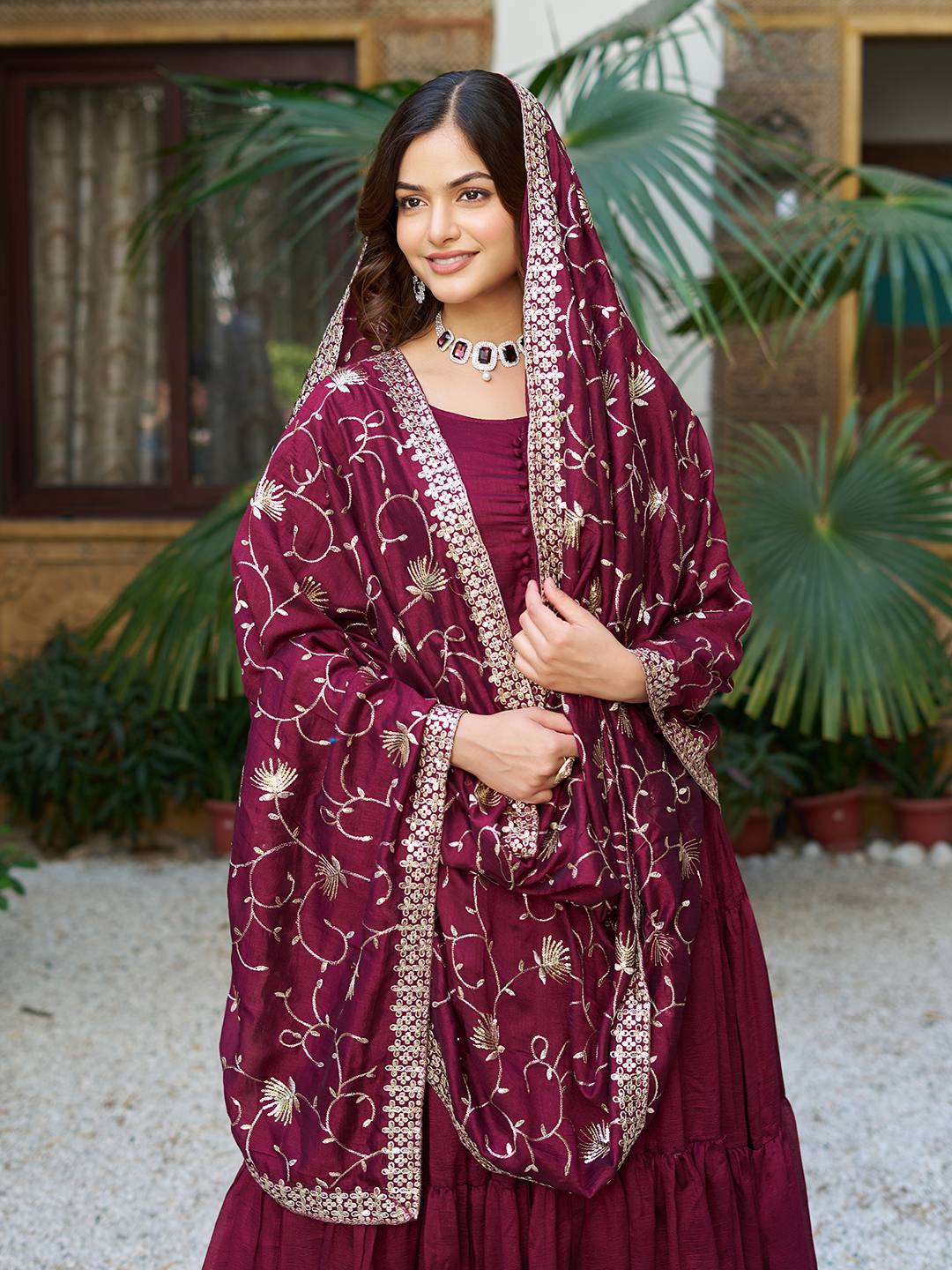 Vichitra Silk Long Gown with Heavy Dupatta | RoopRivaaj