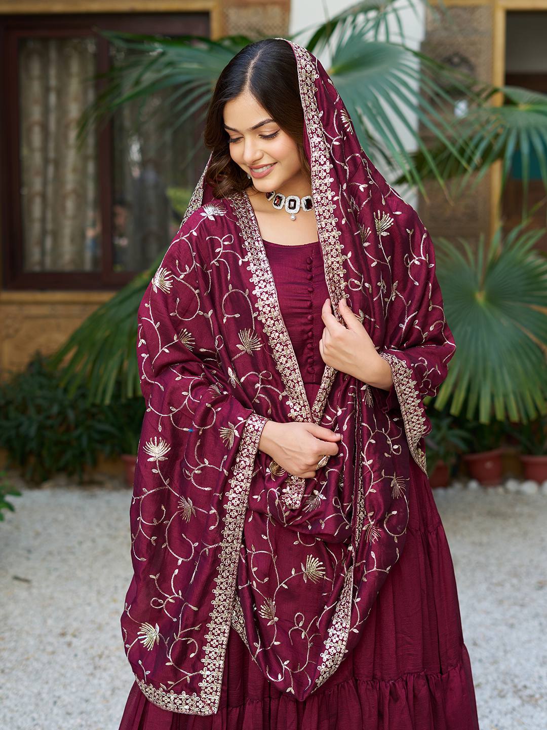 Vichitra Silk Long Gown with Heavy Dupatta | RoopRivaaj