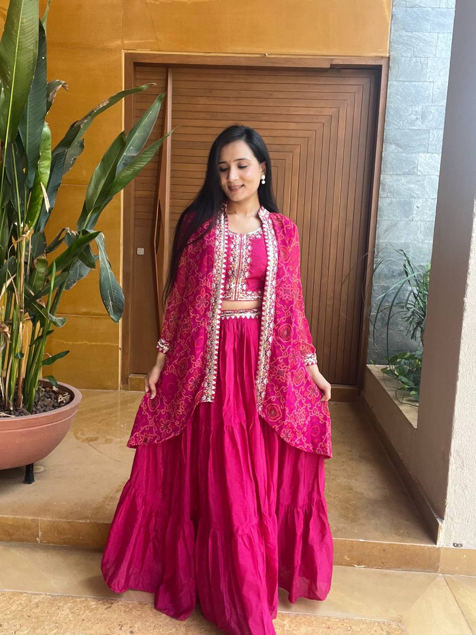 Festival Bandhej Lehenga Choli with Shrug | RoopRivaaj