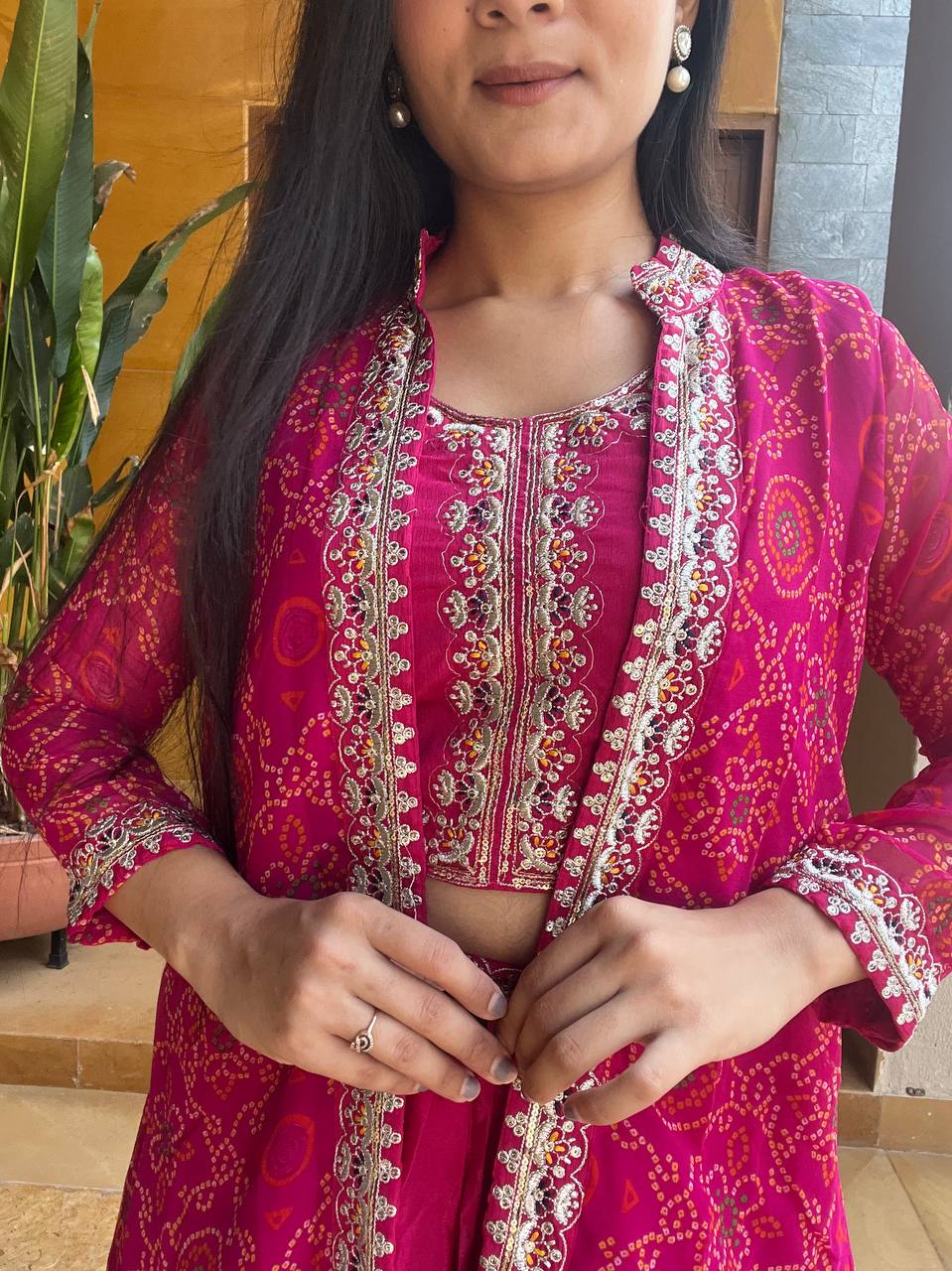 Festival Bandhej Lehenga Choli with Shrug | RoopRivaaj
