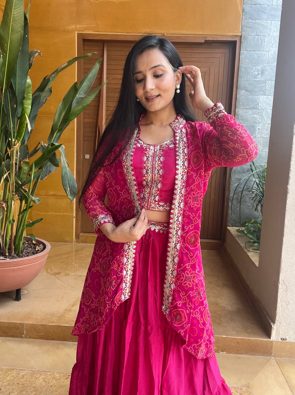 Festival Bandhej Lehenga Choli with Shrug | RoopRivaaj