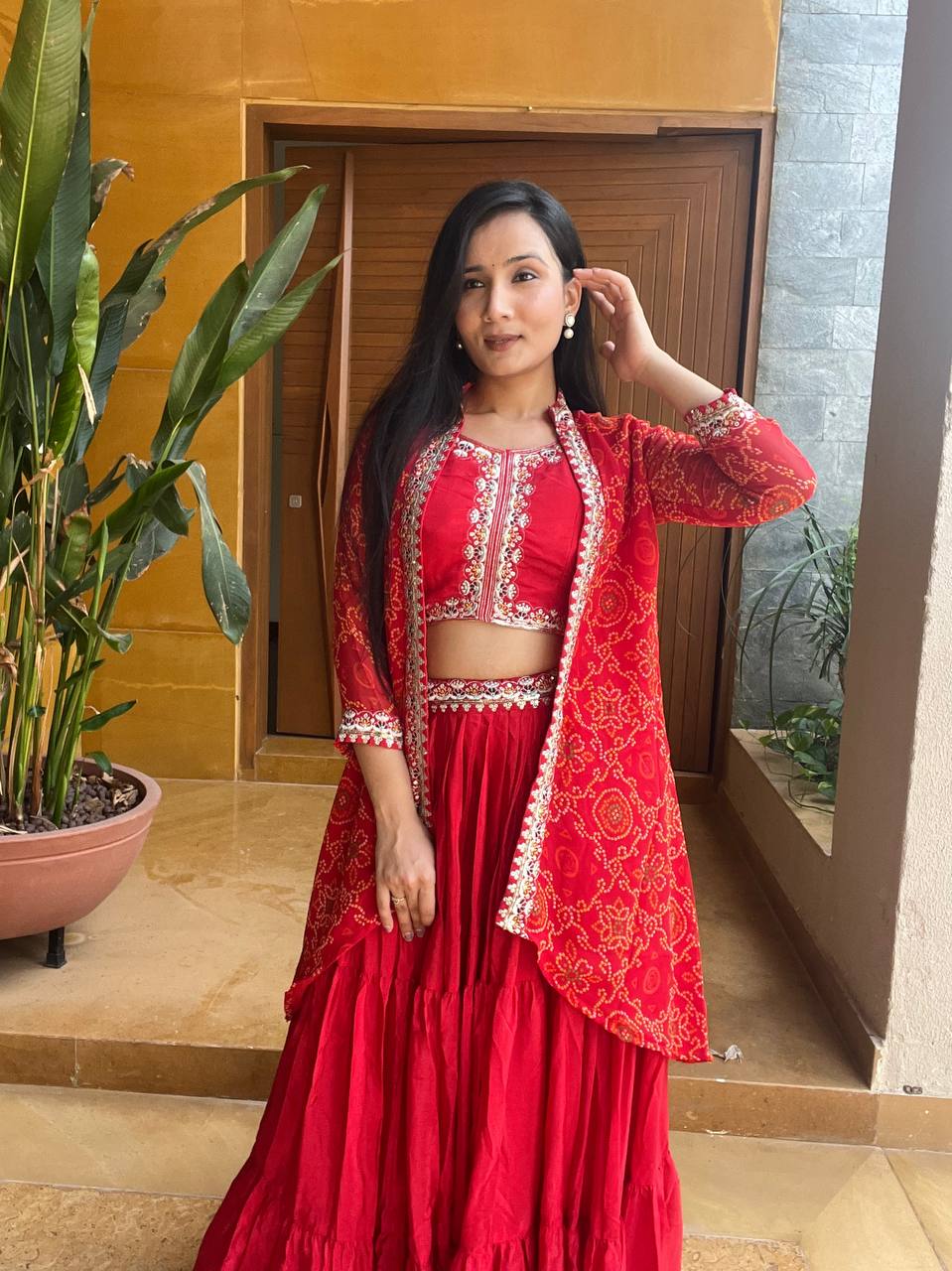 Festival Bandhej Lehenga Choli with Shrug | RoopRivaaj