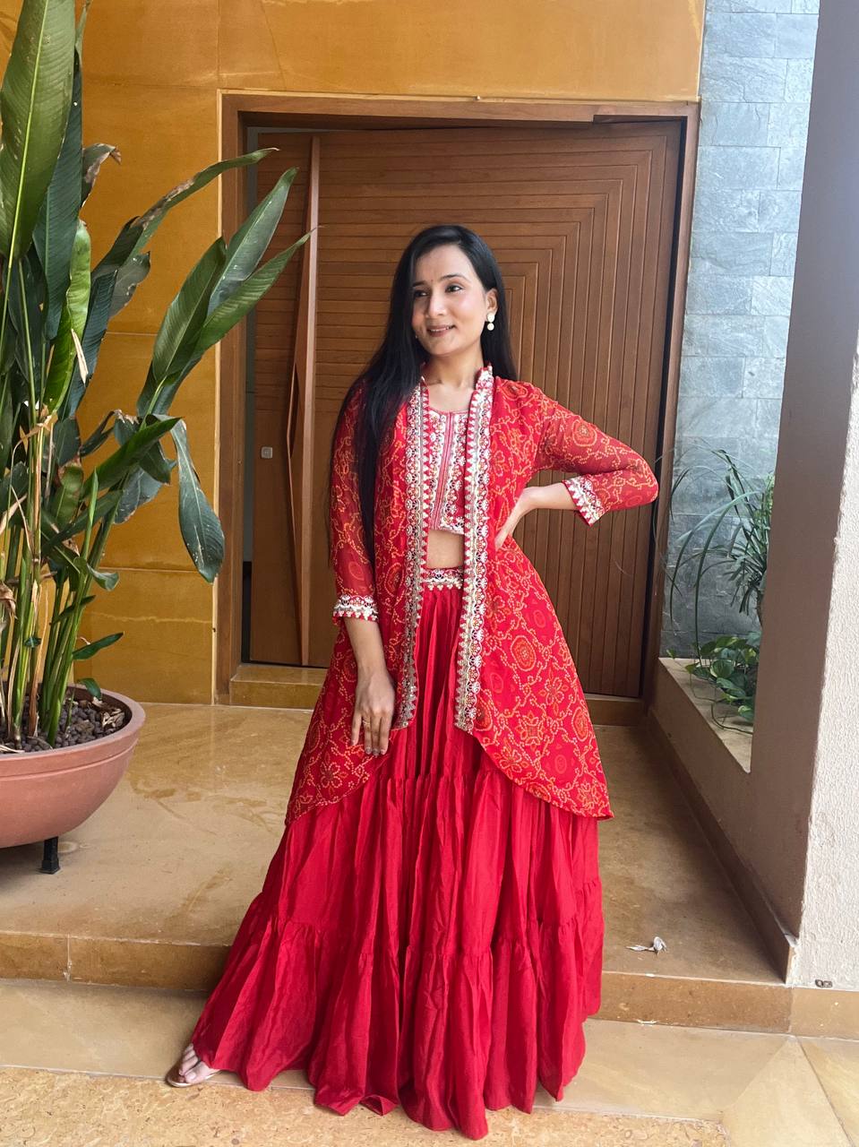 Festival Bandhej Lehenga Choli with Shrug | RoopRivaaj