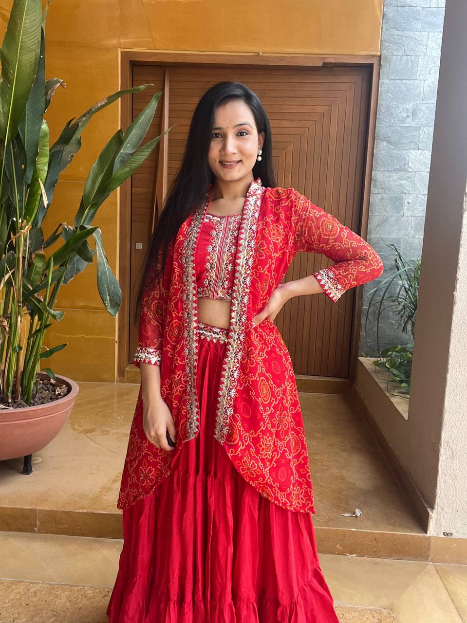 Festival Bandhej Lehenga Choli with Shrug | RoopRivaaj