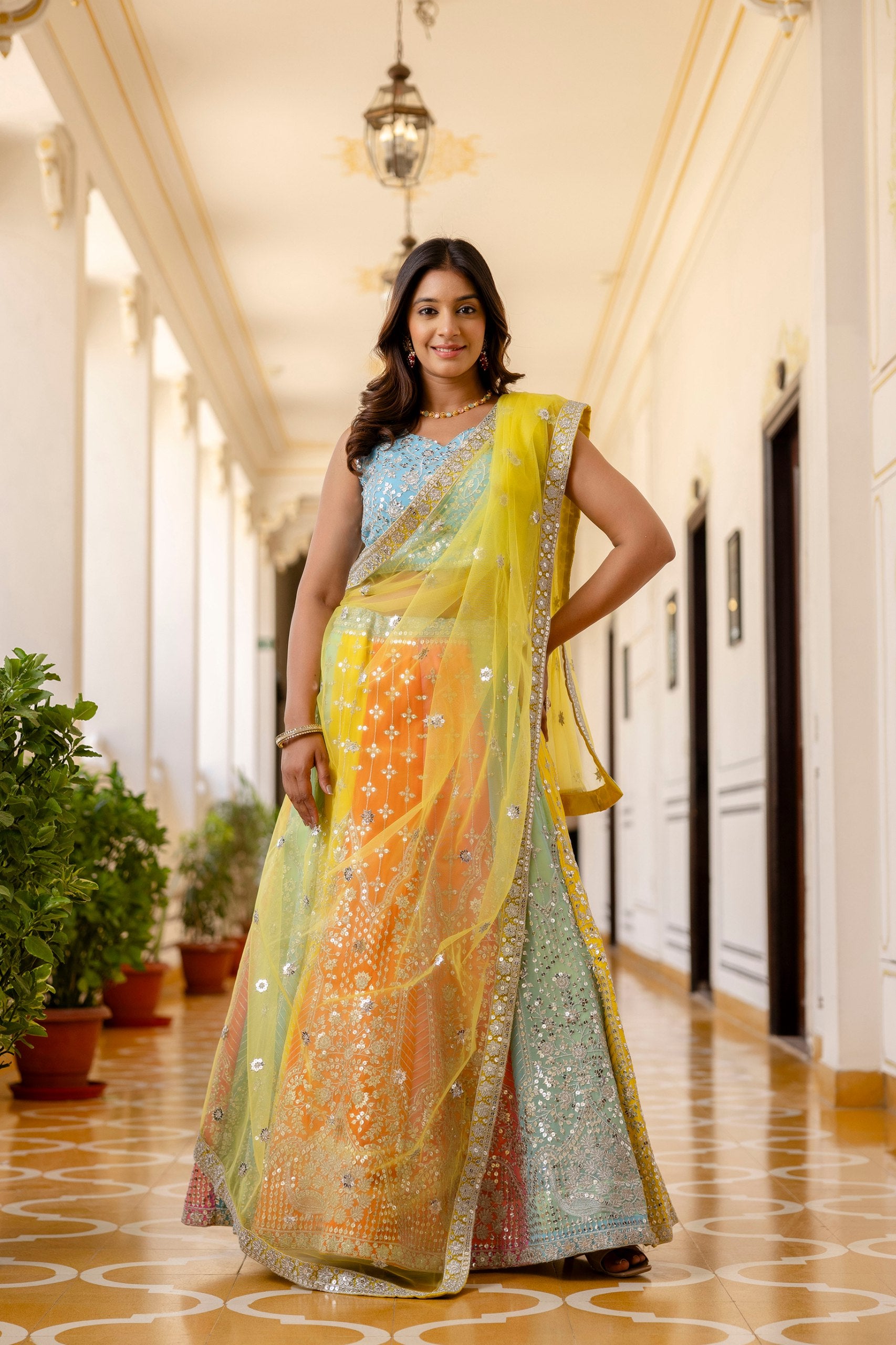 Radiant Faux Georgette Sequin Embroidered Lehenga Set | RoopRivaaj