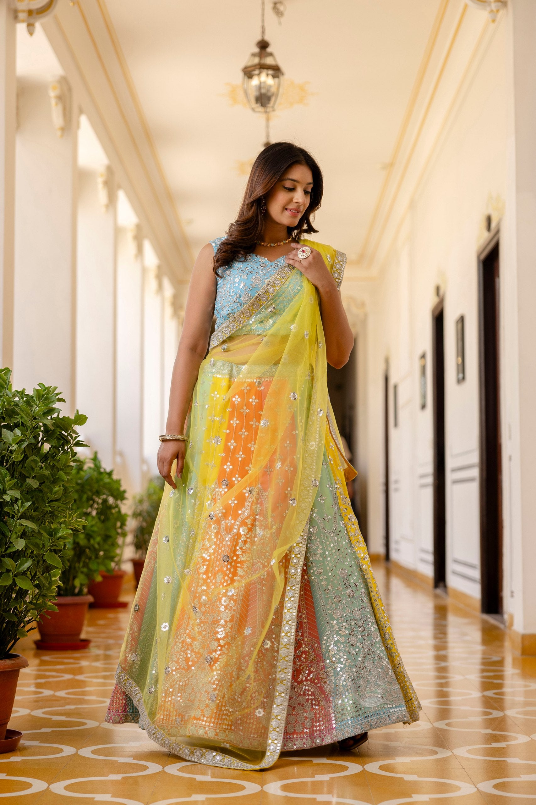 Radiant Faux Georgette Sequin Embroidered Lehenga Set | RoopRivaaj