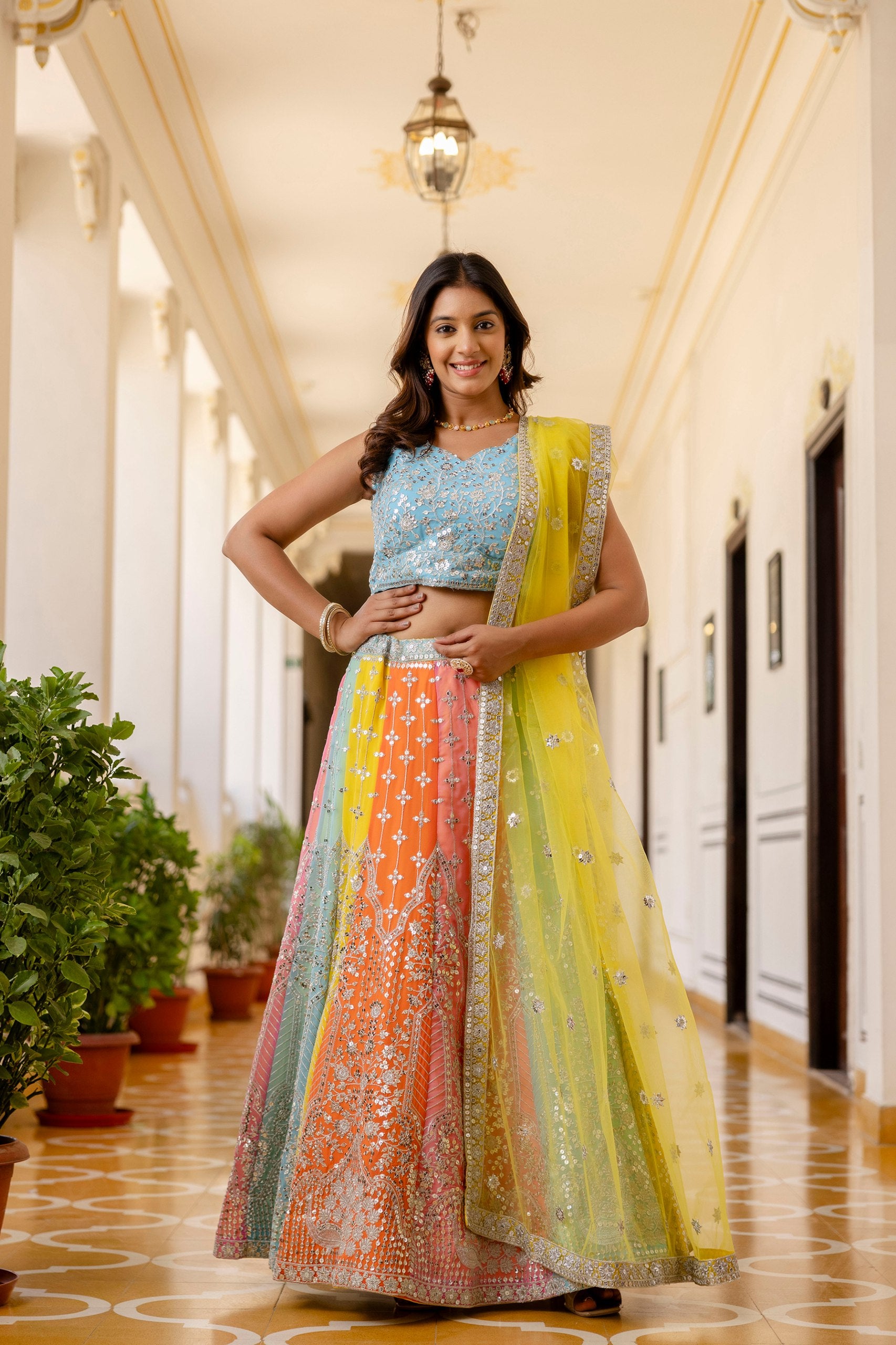 Radiant Faux Georgette Sequin Embroidered Lehenga Set | RoopRivaaj