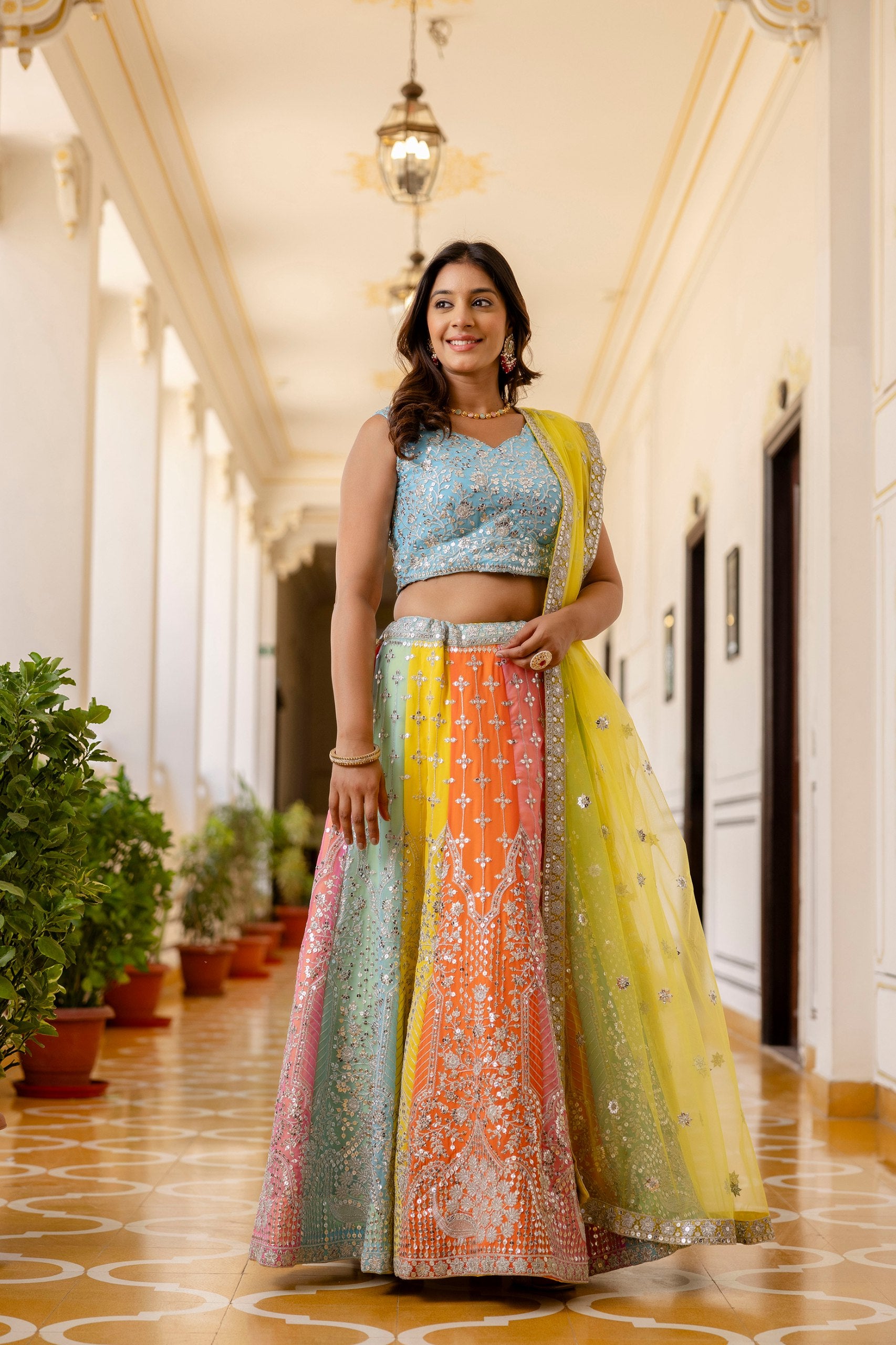 Radiant Faux Georgette Sequin Embroidered Lehenga Set | RoopRivaaj