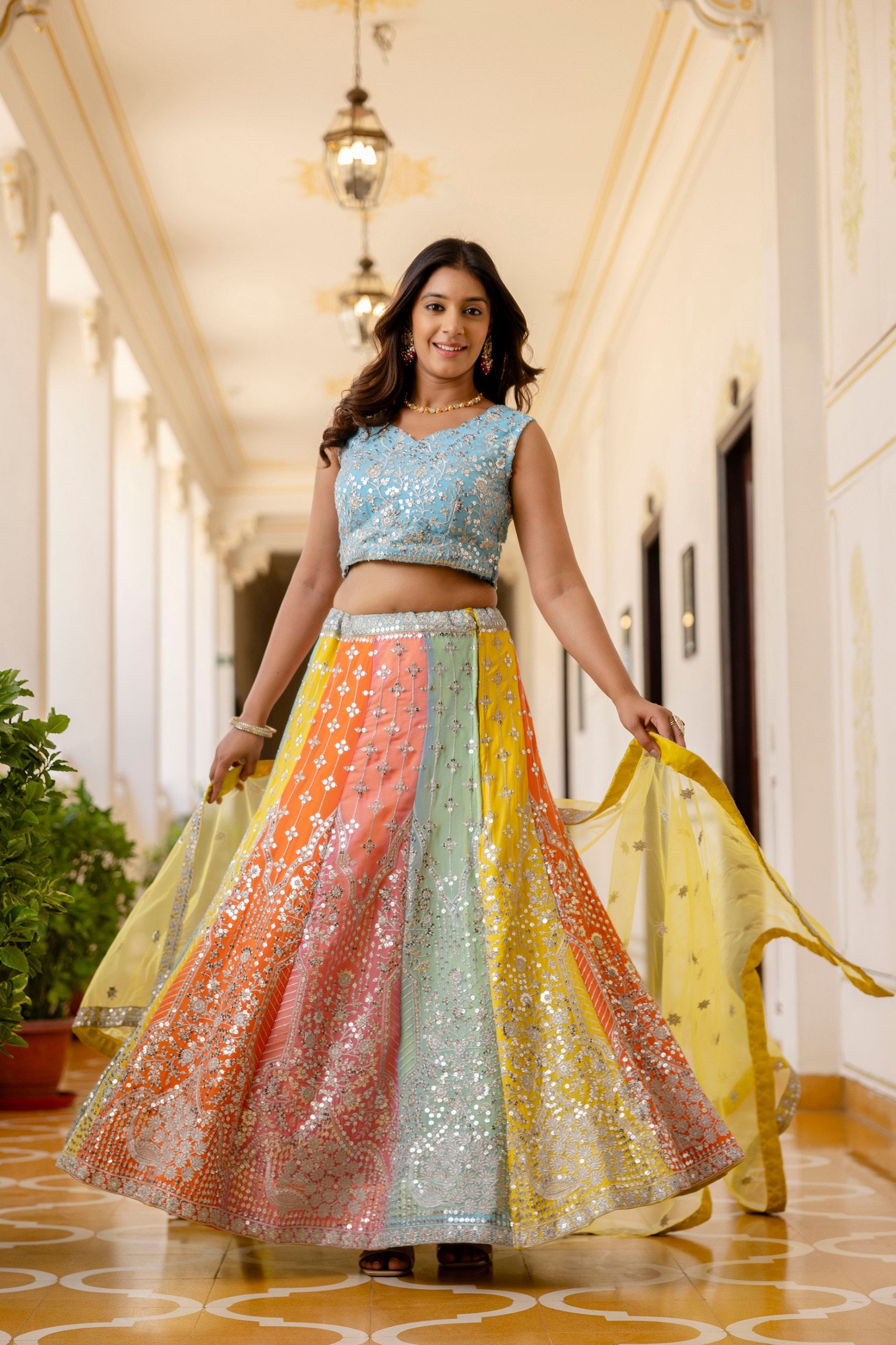 Radiant Faux Georgette Sequin Embroidered Lehenga Set | RoopRivaaj