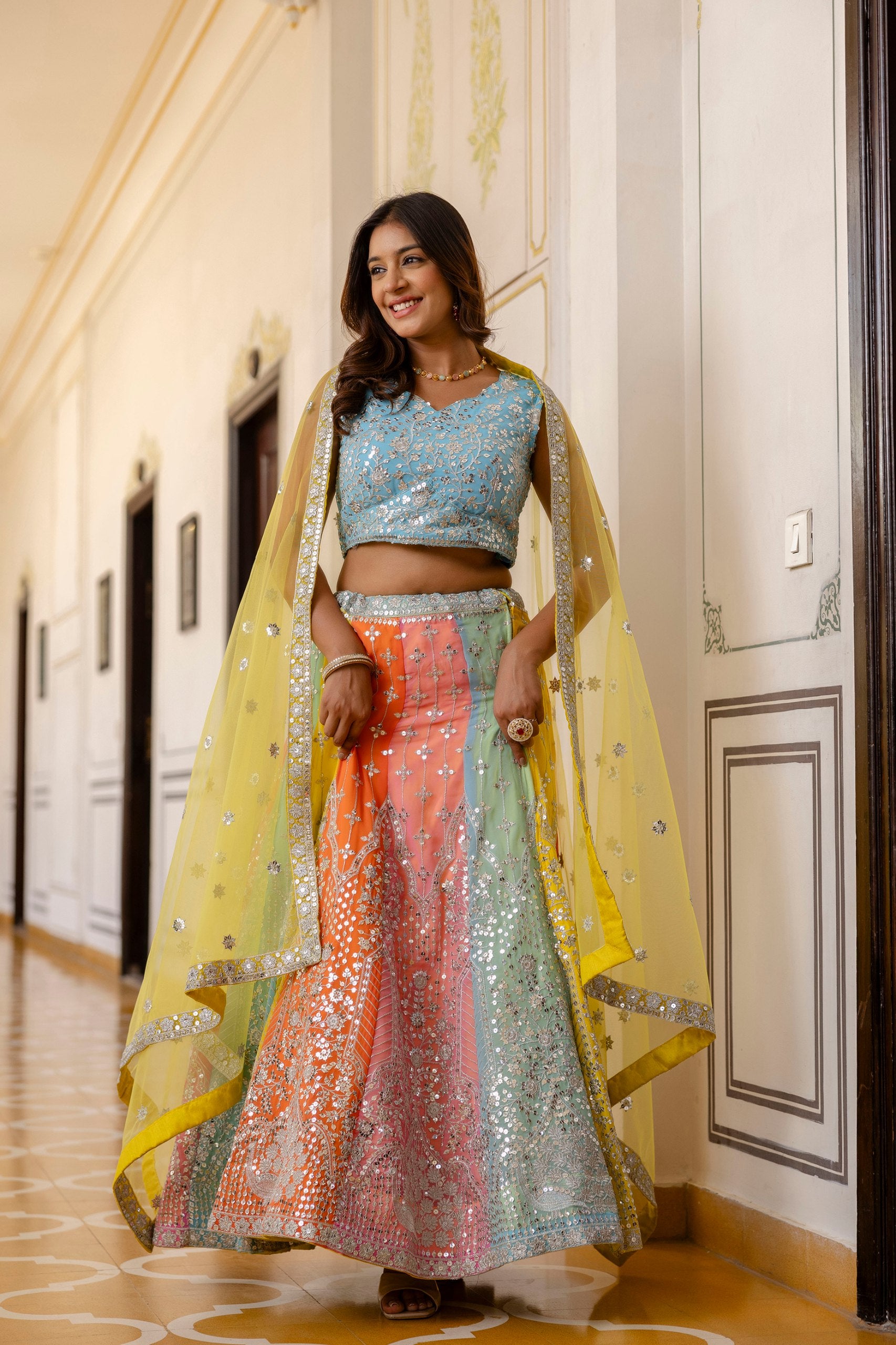 Radiant Faux Georgette Sequin Embroidered Lehenga Set | RoopRivaaj