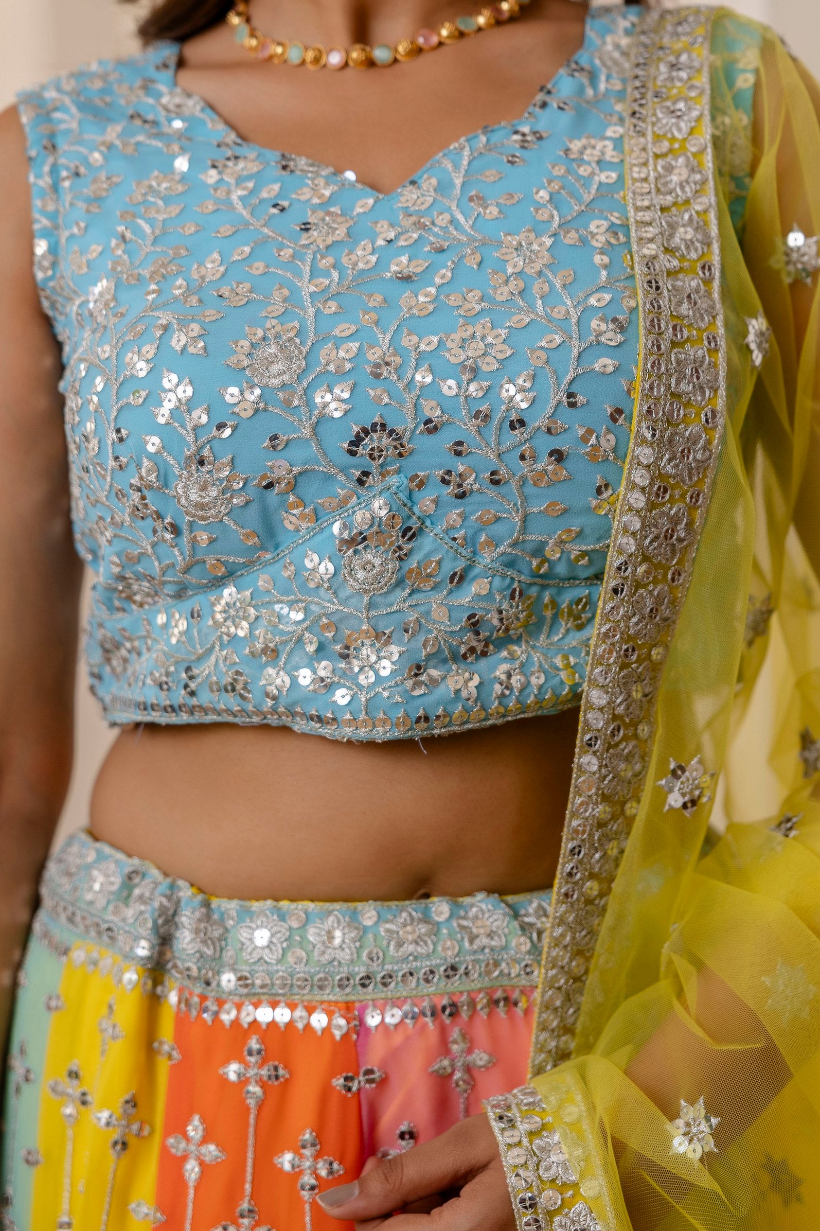 Radiant Faux Georgette Sequin Embroidered Lehenga Set | RoopRivaaj