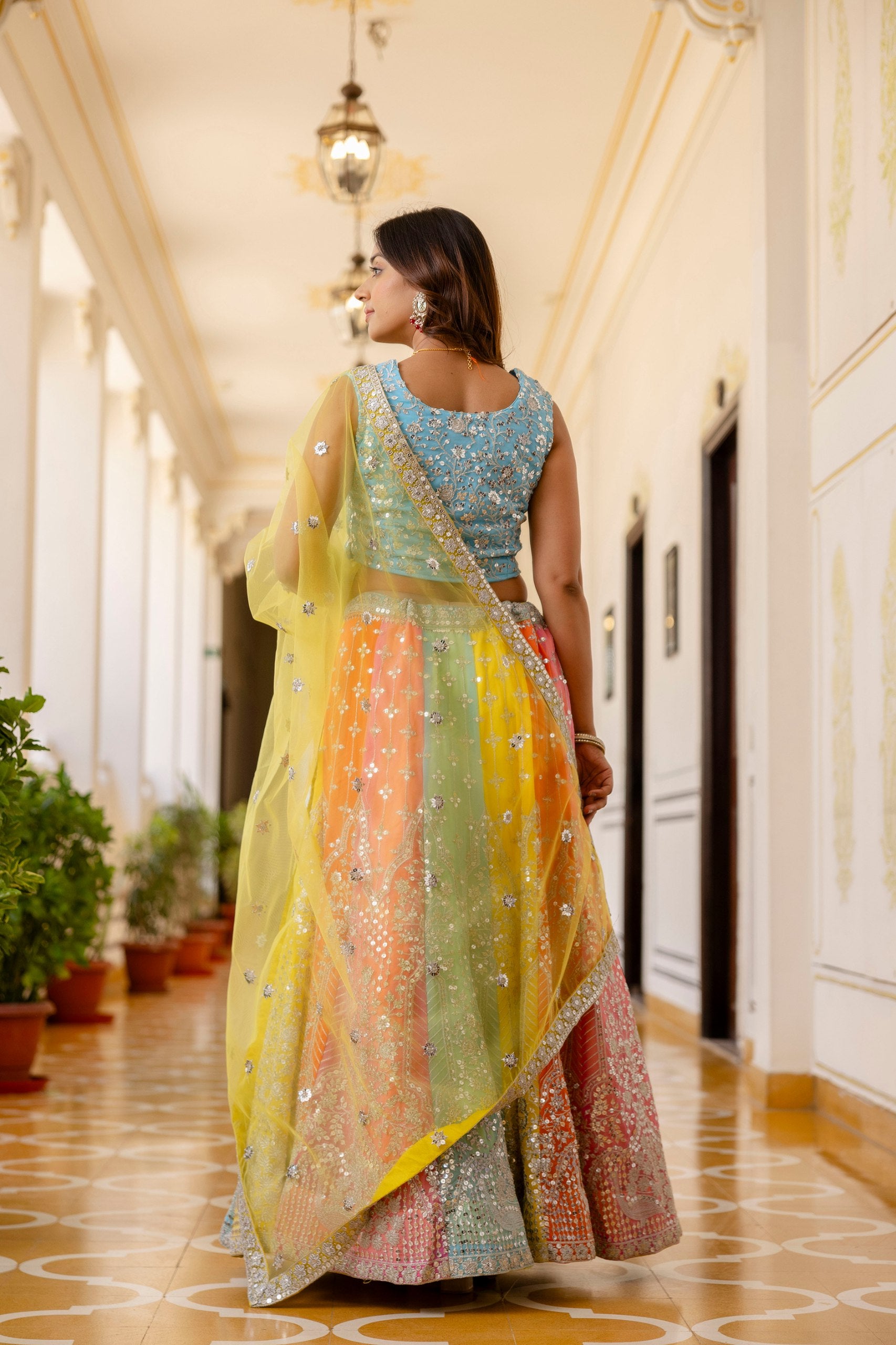 Radiant Faux Georgette Sequin Embroidered Lehenga Set | RoopRivaaj