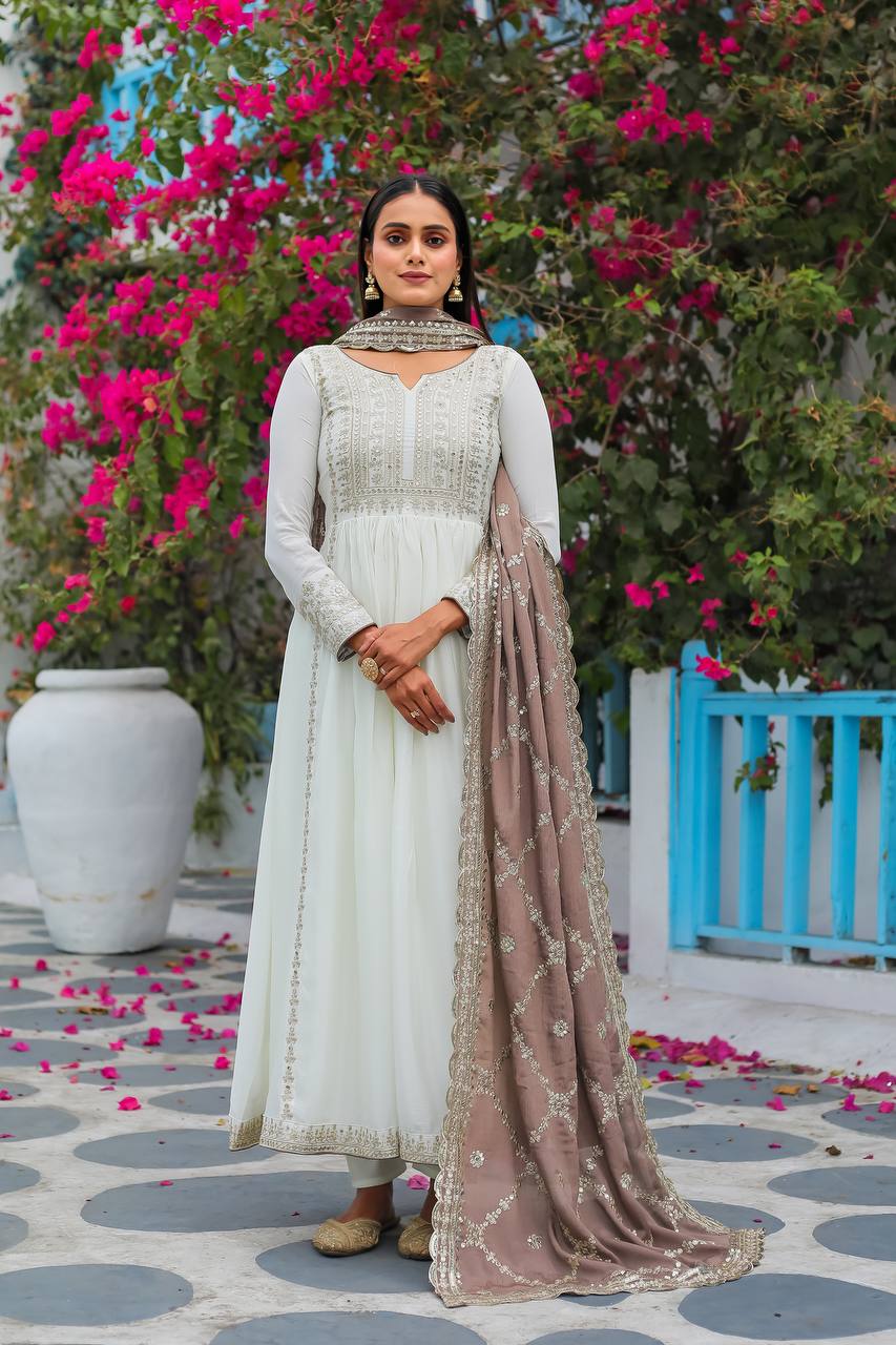 Premium Chinon Silk Anarkali Gown with Bottom & Dupatta | RoopRivaaj