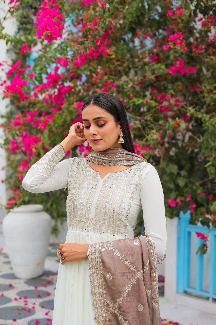 Premium Chinon Silk Anarkali Gown with Bottom & Dupatta | RoopRivaaj
