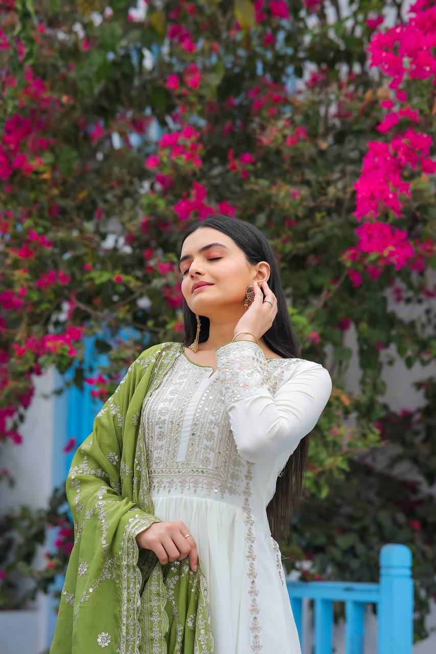 Premium Chinon Silk Anarkali Gown with Bottom & Dupatta | RoopRivaaj
