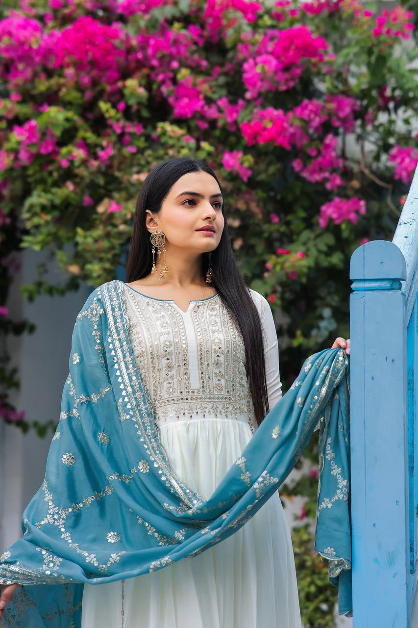 Premium Chinon Silk Anarkali Gown with Bottom & Dupatta | RoopRivaaj