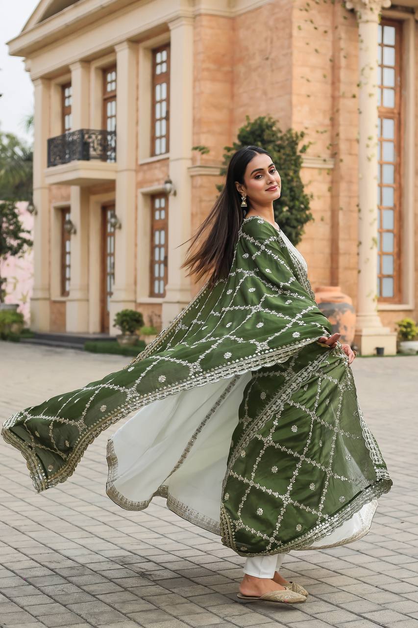 Premium Chinon Silk Anarkali Gown with Bottom & Dupatta | RoopRivaaj