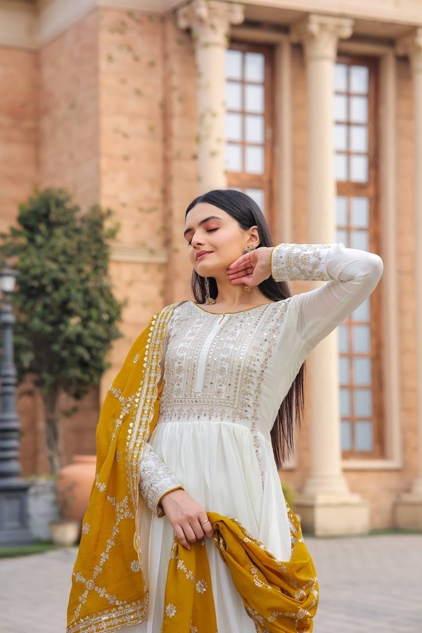 Premium Chinon Silk Anarkali Gown with Bottom & Dupatta | RoopRivaaj