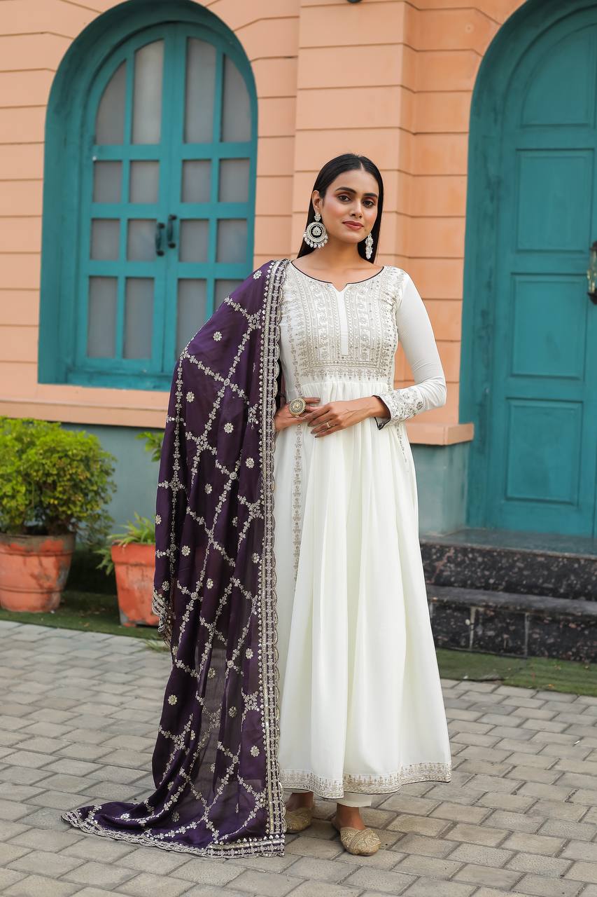 Premium Chinon Silk Anarkali Gown with Bottom & Dupatta | RoopRivaaj