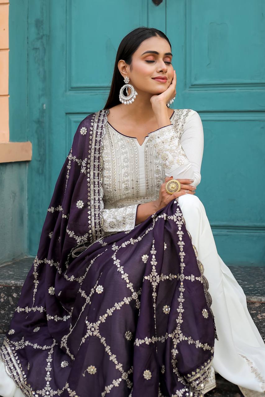 Premium Chinon Silk Anarkali Gown with Bottom & Dupatta | RoopRivaaj