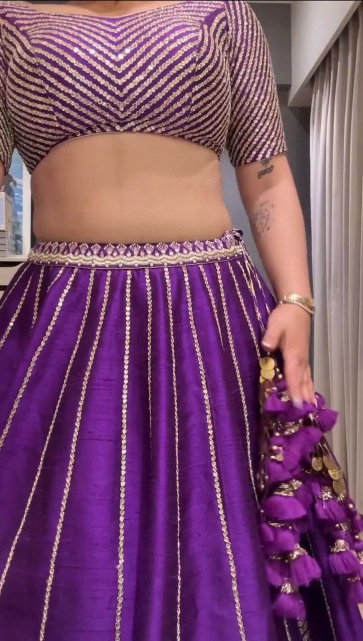 Chinon Silk Lehenga Choli Set with Sequin Work & Lace Dupatta | RoopRivaaj