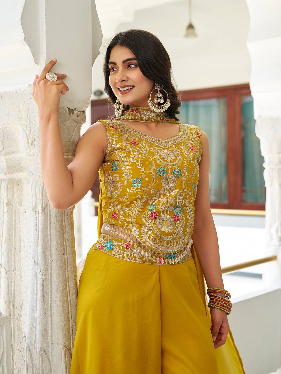 Designer Embroidered Star Georgette Palazzo Set | RoopRivaaj