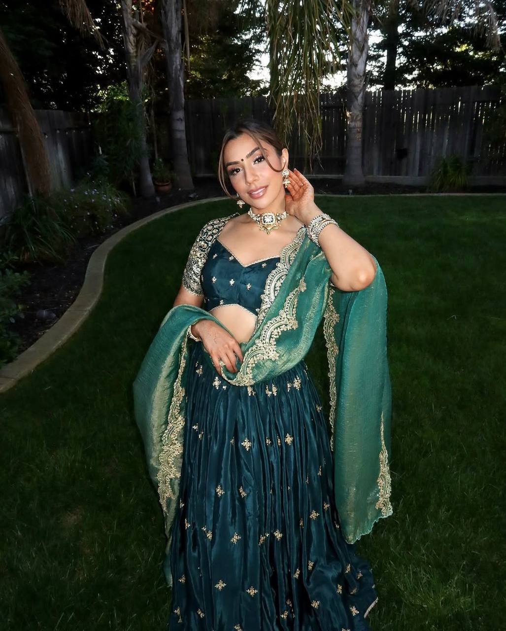 Japan Satin Lehenga Choli Set with Fendi Silk Dupatta | RoopRivaaj