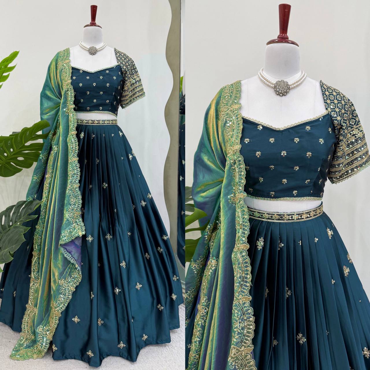 Japan Satin Lehenga Choli Set with Fendi Silk Dupatta | RoopRivaaj