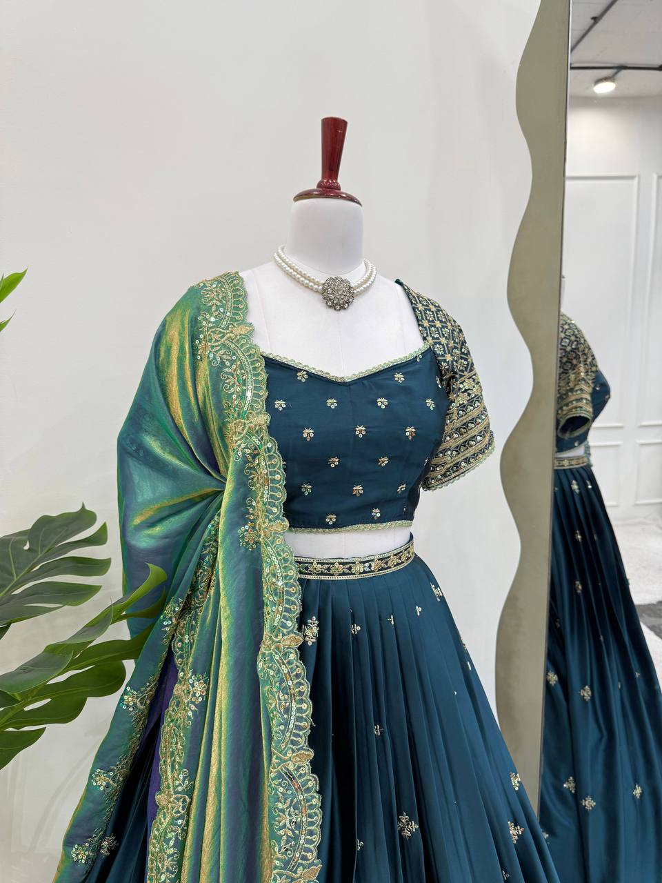 Japan Satin Lehenga Choli Set with Fendi Silk Dupatta | RoopRivaaj
