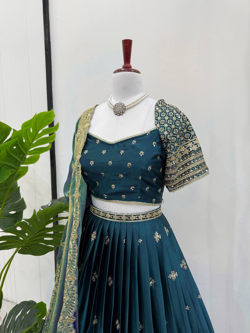 Japan Satin Lehenga Choli Set with Fendi Silk Dupatta | RoopRivaaj