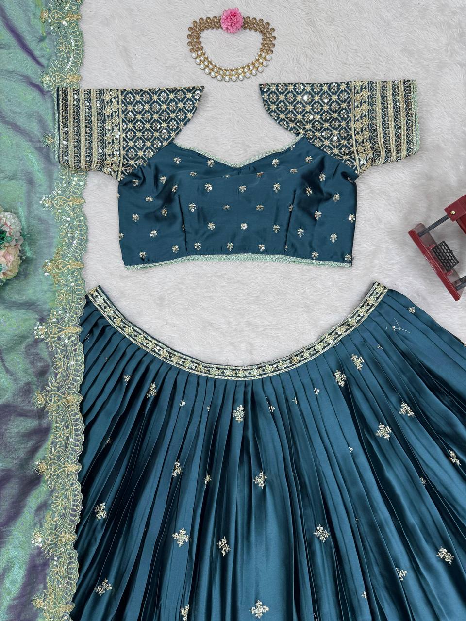 Japan Satin Lehenga Choli Set with Fendi Silk Dupatta | RoopRivaaj