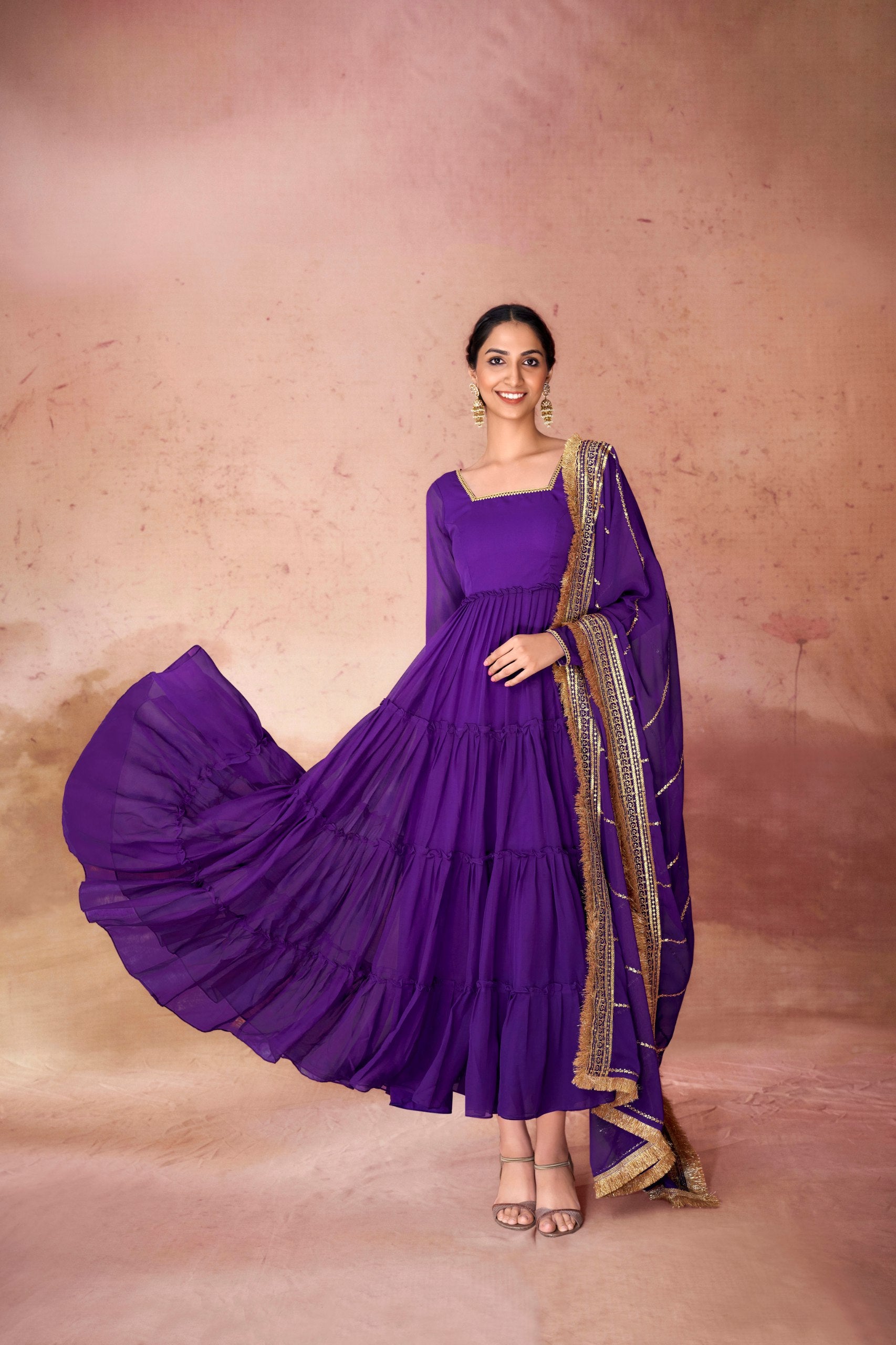 16-Meter Flair Ruffle Gown Set | RoopRivaaj