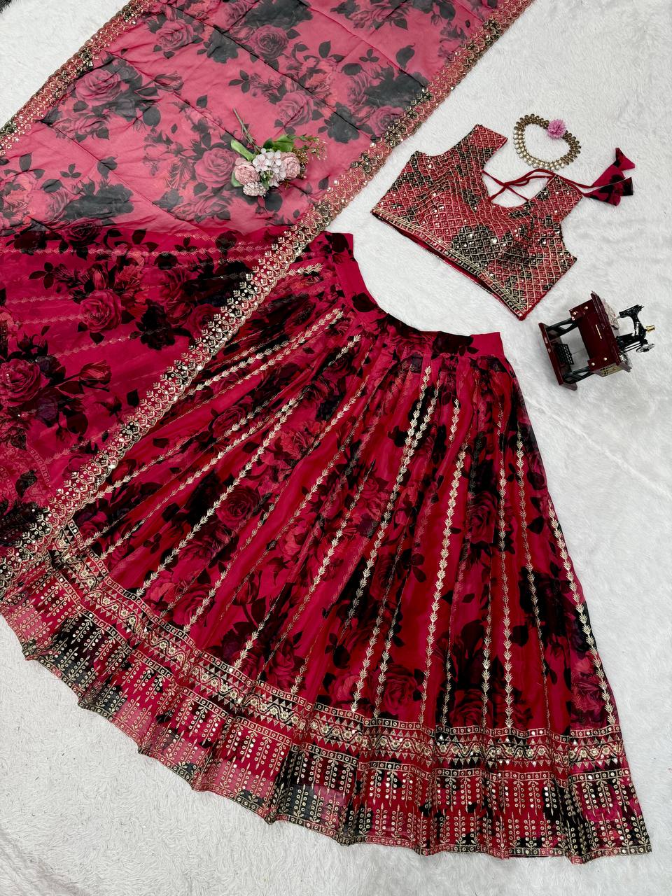 Tabby Organza Lehenga Choli Set with Dupatta | RoopRivaaj